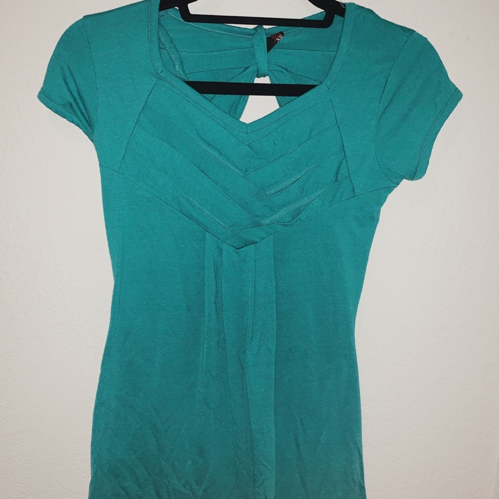 ruffled tight coral blue dressy top